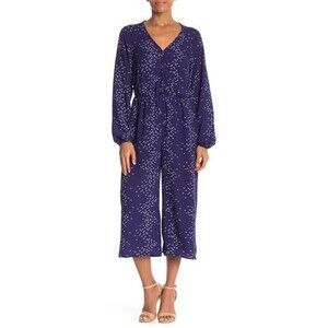 Superfoxx Women's Printed Long Sleeve Jumpsuit Navy/Ivory Size M